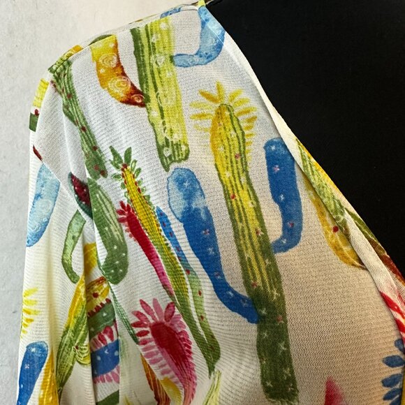 Lucky & Blessed Cardigan kimono Size M/L White Multi-color Cactus cacti - Picture 4 of 5